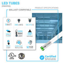 Load image into Gallery viewer, Hybrid T8 4ft LED Tube/Bulb - Glass 18W 2400 Lumens 5000K Frosted, Single End/Double End Power - Ballast Compatible or Bypass (Check Compatibility List) - LEDMyPlace