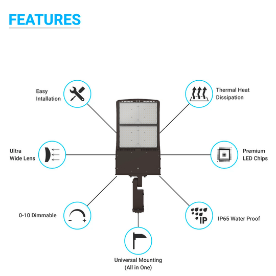 LED Pole Lights Outdoor, 300 Wattage, 5700K, 140 LM/W Universal Mount, Bronze, IP65 Waterproof, AC120-277V, LED Parking Lot Lights - Commercial Area Street Security Lights