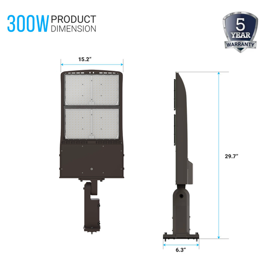 LED Pole Lights Outdoor, 300 Wattage, 5700K, 140 LM/W Universal Mount, Bronze, IP65 Waterproof, AC120-277V, LED Parking Lot Lights - Commercial Area Street Security Lights