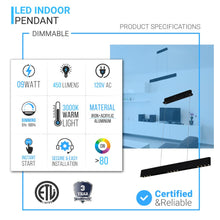 Load image into Gallery viewer, Integrated LED Linear Chandelier Light Fixture In Matte Black Body Finish, 9W, 3000K(warm white), 450LM, Dimmable - LEDMyPlace