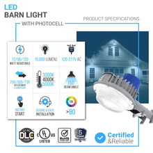 Load image into Gallery viewer, LED Barn Light w/ 3 - pin NEMA Photocell, 72/96/120 Wattage Adjustable &amp; 3000K/4000K/5000K CCT Tunable, 120 - 277V, Dusk to Dawn IP65 Waterproof - LEDMyPlace