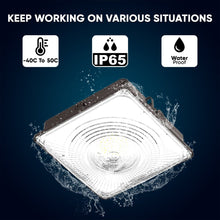 Load image into Gallery viewer, LED Canopy Light 75W 5700K Daylight 9750LM IP65 Waterproof 0 - 10V Dim 120 - 277VAC Surface or Pendant Mount, for Gas Stations Outdoor Area Light, Black - LEDMyPlace