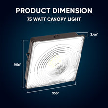 Load image into Gallery viewer, LED Canopy Light 75W 5700K Daylight 9750LM IP65 Waterproof 0 - 10V Dim 120 - 277VAC Surface or Pendant Mount, for Gas Stations Outdoor Area Light, Black - LEDMyPlace
