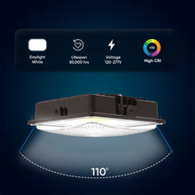 Load image into Gallery viewer, LED Canopy Light 75W 5700K Daylight 9750LM IP65 Waterproof 0 - 10V Dim 120 - 277VAC Surface or Pendant Mount, for Gas Stations Outdoor Area Light, Black - LEDMyPlace