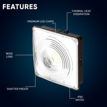 Load image into Gallery viewer, LED Canopy Light 75W 5700K Daylight 9750LM IP65 Waterproof 0 - 10V Dim 120 - 277VAC Surface or Pendant Mount, for Gas Stations Outdoor Area Light, Black - LEDMyPlace
