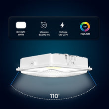Load image into Gallery viewer, LED Canopy Light 75W 5700K Daylight 9750LM IP65 Waterproof 0 - 10V Dim 120 - 277VAC Surface or Pendant Mount, for Gas Stations Outdoor Area Light, White - LEDMyPlace
