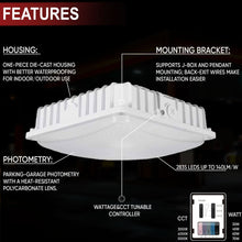 Load image into Gallery viewer, LED Canopy Light with 30W - 70W Selectable Wattage &amp; 3000K - 5000K CCT– White - LEDMyPlace