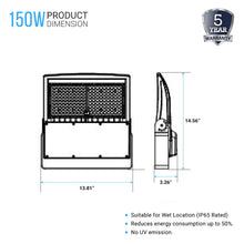 Load image into Gallery viewer, LED Flood Light, 150W/120W/100W Wattage Adjustable, 5700K, 133 LM/W, AC120 - 277V, Bronze, Dimmable, Outdoor Lighting, IP65 Waterproof LED Security Area Lights for Yard, Parking Lot, Playground &amp; Stadium Lights, Gen14B - LEDMyPlace
