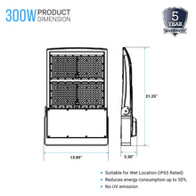 Load image into Gallery viewer, LED Flood Light, 300W/240W/200W Wattage Adjustable, 5700K, 136 LM/W, AC120 - 277V, Black, Dimmable, IP65, Floodlight for Outdoor Security, Backyard |Court|Stadium|Basket Ball Court|Alleys Lighting, Gen14B - LEDMyPlace