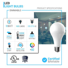 Load image into Gallery viewer, LED Light Bulbs A21 16 Watt 1600 Lumens 5000K Daylight White Dimmable E26 Base Damp Location, Standard LED Bulbs - LEDMyPlace