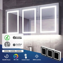 Load image into Gallery viewer, LED Lighted Bathroom Medicine Cabinet with Outlet, Double Sided Mirror, On/Off Switch, Surface Mount, Medicine Cabinet with LED Mirror, CRI 90+, Hector Style - LEDMyPlace