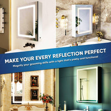 Load image into Gallery viewer, LED Lighted Bathroom Medicine Cabinet with Outlet, Double Sided Mirror, On/Off Switch, Surface Mount, Medicine Cabinet with LED Mirror, CRI 90+, Hector Style - LEDMyPlace