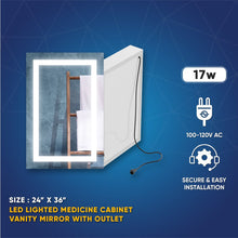Load image into Gallery viewer, LED Lighted Bathroom Medicine Cabinet with Outlet, Double Sided Mirror, On/Off Switch, Surface Mount, Medicine Cabinet with LED Mirror, CRI 90+, Hector Style - LEDMyPlace