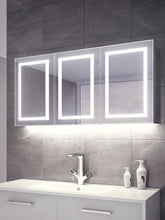 Load image into Gallery viewer, LED Lighted Bathroom Medicine Cabinet with Outlet, Double Sided Mirror, On/Off Switch, Surface Mount, Medicine Cabinet with LED Mirror, CRI 90+, Hector Style - LEDMyPlace
