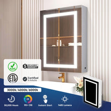 Load image into Gallery viewer, LED Lighted Bathroom Medicine Cabinet with Outlet, Double Sided Mirror, On/Off Switch, Surface Mount, Medicine Cabinet with LED Mirror, CRI 90+, Hector Style - LEDMyPlace