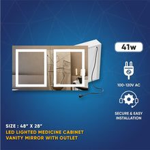 Load image into Gallery viewer, LED Lighted Bathroom Medicine Cabinet with Outlet, Double Sided Mirror, On/Off Switch, Surface Mount, Medicine Cabinet with LED Mirror, CRI 90+, Hector Style - LEDMyPlace