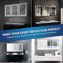 Load image into Gallery viewer, LED Lighted Bathroom Medicine Cabinet with Outlet, Double Sided Mirror, On/Off Switch, Surface Mount, Medicine Cabinet with LED Mirror, CRI 90+, Hector Style - LEDMyPlace