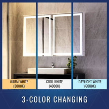 Load image into Gallery viewer, LED Lighted Bathroom Medicine Cabinet with Outlet, Double Sided Mirror, On/Off Switch, Surface Mount, Medicine Cabinet with LED Mirror, CRI 90+, Hector Style - LEDMyPlace