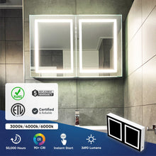 Load image into Gallery viewer, LED Lighted Bathroom Medicine Cabinet with Outlet, Double Sided Mirror, On/Off Switch, Surface Mount, Medicine Cabinet with LED Mirror, CRI 90+, Hector Style - LEDMyPlace