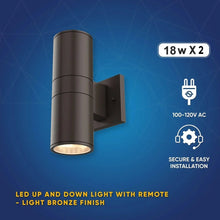 Load image into Gallery viewer, LED Outdoor Up &amp; Down Lights With Remote, RGBW, Cylinder, 18WX2, AC100 - 277V, IP65, ETL CE RoSH Approval, Outdoor Wall Lights - LEDMyPlace