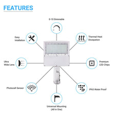 Load image into Gallery viewer, LED Pole Light with Dusk to Dawn Photocell, 150W/120W/100W Wattage Adjustable, 5700K, Universal Mount (Adjustable Slip Fitter + Wall Mount), White, IP65 Waterproof, AC120 - 277V, Gen14B, LED Parking Lot Lights - Outdoor Commercial Area Street Lighting - LEDMyPlace