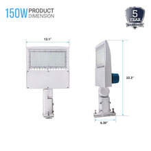 Load image into Gallery viewer, LED Pole Light with Dusk to Dawn Photocell, 150W/120W/100W Wattage Adjustable, 5700K, Universal Mount (Adjustable Slip Fitter + Wall Mount), White, IP65 Waterproof, AC120 - 277V, Gen14B, LED Parking Lot Lights - Outdoor Commercial Area Street Lighting - LEDMyPlace