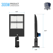 Load image into Gallery viewer, LED Pole Light with Dusk to Dawn Photocell, 300W/240W/200W Wattage Adjustable, 5700K, 133 LM/W, Universal Mount (Adjustable Slip Fitter + Wall Mount), Black, Waterproof IP65, AC120 - 277V, LED Parking Lot Lights, Outdoor Commercial Area Street Lighting - LEDMyPlace