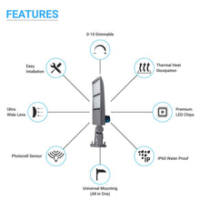 Load image into Gallery viewer, LED Pole Light with Dusk to Dawn Photocell, 300W/240W/200W Wattage Adjustable, 5700K, 133 LM/W, Universal Mount (Adjustable Slip Fitter + Wall Mount), Silver, IP65 Waterproof, AC100 - 277V, LED Parking Lot Lights - Outdoor Commercial Area Street Lighting, - LEDMyPlace