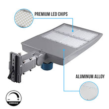 Load image into Gallery viewer, LED Pole Light with Dusk to Dawn Photocell, 300W/240W/200W Wattage Adjustable, 5700K, 133 LM/W, Universal Mount (Adjustable Slip Fitter + Wall Mount), Silver, IP65 Waterproof, AC100 - 277V, LED Parking Lot Lights - Outdoor Commercial Area Street Lighting, - LEDMyPlace