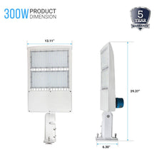 Load image into Gallery viewer, LED Pole Light with Dusk to Dawn Photocell, 300W/240W/200W Wattage Adjustable, 5700K, 133 LM/W, Universal Mount (Adjustable Slip Fitter + Wall Mount), White, IP65 Waterproof, AC120 - 277V, LED Parking Lot Lights - Outdoor Commercial Area Street Lighting - LEDMyPlace