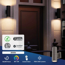 Load image into Gallery viewer, LED Up &amp; Down Lights Outdoor, Cylinder, 12WX2, AC100 - 277V, 80 - 90 Lm/W, IP65, Light Bronze Finish, Double Side - LEDMyPlace