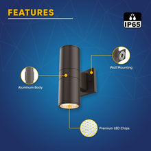 Load image into Gallery viewer, LED Up &amp; Down Lights Outdoor, Cylinder, 12WX2, AC100 - 277V, 80 - 90 Lm/W, IP65, Light Bronze Finish, Double Side - LEDMyPlace