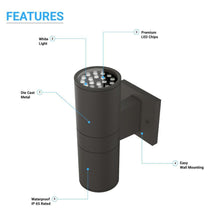 Load image into Gallery viewer, LED Up &amp; Down Lights Outdoor, Cylinder, 12WX2, AC100 - 277V, 80 - 90 Lm/W, IP65, Light Bronze Finish, Double Side - LEDMyPlace