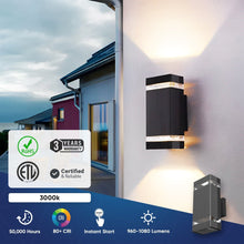 Load image into Gallery viewer, LED Up &amp; Down Wall Lights Outdoor, Square, 2x6W, AC100 - 277V, Waterproof Wall Sconce in 2 Lights, ETL - Listed, 80 - 90 Lumens/W - LEDMyPlace