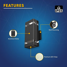 Load image into Gallery viewer, LED Up &amp; Down Wall Lights Outdoor, Square, 2x6W, AC100 - 277V, Waterproof Wall Sconce in 2 Lights, ETL - Listed, 80 - 90 Lumens/W - LEDMyPlace