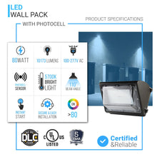 Load image into Gallery viewer, LED Wall Pack Light with Dusk - to - Dawn Photocell 80W 10,200 Lumens, 5700K Bronze Finish - Forward Throw, IP65 Waterproof Outdoor Wall Light Fixture, Commercial Security Lighting - LEDMyPlace