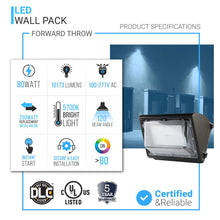 Load image into Gallery viewer, LED Wall Pack Light without Photocell 80W 5700K Forward Throw, IP65 Waterproof, 10400LM, UL, DLC Certified, Outdoor Commercial Security Light, For Porch Garage Warehouse Security Flood Lighting - LEDMyPlace