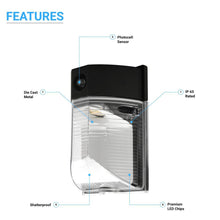 Load image into Gallery viewer, LED Wall Pack Lights with Dusk - to - Dawn Photocell, 13W/18W/26W Wattage Adjustable, 3000K/4000K/5700K CCT Changeable, IP65 Waterproof Outdoor Wall Light Fixture, Commercial Security Lighting - LEDMyPlace