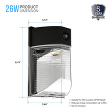 Load image into Gallery viewer, LED Wall Pack Lights with Dusk - to - Dawn Photocell, 13W/18W/26W Wattage Adjustable, 3000K/4000K/5700K CCT Changeable, IP65 Waterproof Outdoor Wall Light Fixture, Commercial Security Lighting - LEDMyPlace