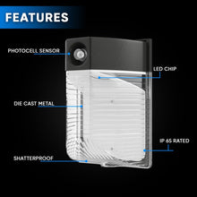 Load image into Gallery viewer, LED Wall Pack Lights with Dusk - to - Dawn Photocell, 13W/18W/26W Wattage Adjustable, 3000K/4000K/5700K CCT Changeable, IP65 Waterproof Outdoor Wall Light Fixture, Commercial Security Lighting - LEDMyPlace