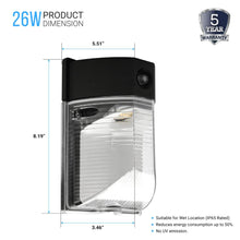 Load image into Gallery viewer, LED Wall Pack Lights with Dusk - to - Dawn Photocell, 13W/18W/26W Wattage Adjustable, 3000K/4000K/5700K CCT Changeable, IP65 Waterproof Outdoor Wall Light Fixture, Commercial Security Lighting - LEDMyPlace