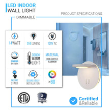 Load image into Gallery viewer, LED Wall Sconce Light, 14W, 3000K (Warm white), 558LM, Industrial Design, Dimmable, Diameter 6.2 inch - LEDMyPlace