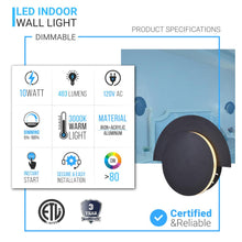 Load image into Gallery viewer, LED Wall Sconce Light For Living Room Lighting, 10W 3000K (Warm White) 483LM 120V Dimmable, Round - LEDMyPlace