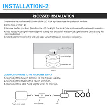 Load image into Gallery viewer, Magnetic LED Puck Lights, CRI90, 3 - Piece Kit With 12V Adaptor &amp; Touch Dimmer, 2.2W Each, 450 LM, Under Counter Lighting for Kitchen Desk Closet, White (Changeable Trim - Sold Separately) - LEDMyPlace