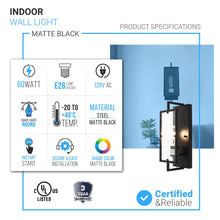 Load image into Gallery viewer, Matte Black Wall Sconce Light, UL Listed for Damp Location, E26 Base, 3 Years Warranty, Hallway Light Fixtures - LEDMyPlace