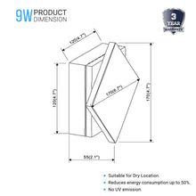 Load image into Gallery viewer, Modern Square LED Wall Sconce, 9W, 3000K, 338LM, CRI: 80+, Dimmable, Dimension: 6.7 x 2.1 x 6.7 Inch - LEDMyPlace