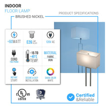 Load image into Gallery viewer, Modern Standing Floor Lamps for Living Room 61 - inch Brushed Nickel &amp; Straight Rectangular Pure White Linen Shade, With 1PCS ON - OFF Switch, Corner Floor Lamp - LEDMyPlace