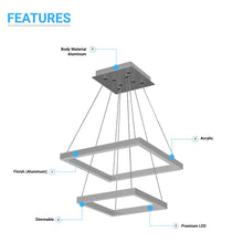 Load image into Gallery viewer, Modern Two - Tier Square Chandelier Lighting, 54W, 3000K, 3016LM, Dimension : 19.7''L×19.7''W×55''H - LEDMyPlace