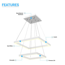 Load image into Gallery viewer, Modern Two - Tier Square Chandelier Lighting, 54W, 3000K, 3016LM, Dimension : 19.7''L×19.7''W×55''H - LEDMyPlace