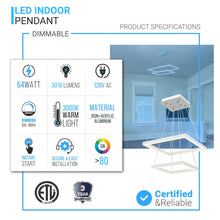 Load image into Gallery viewer, Modern Two - Tier Square Chandelier Lighting, 54W, 3000K, 3016LM, Dimension : 19.7''L×19.7''W×55''H - LEDMyPlace